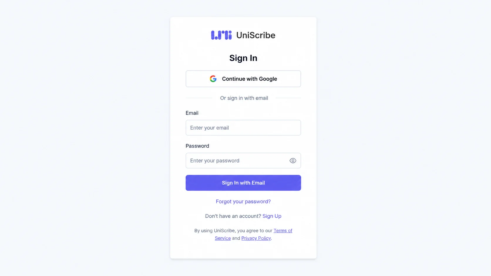 UniScribe Login Page