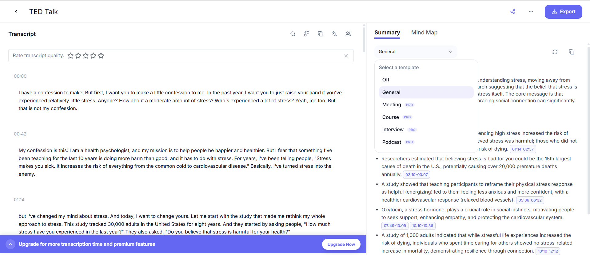 UniScribe's Summary Templates