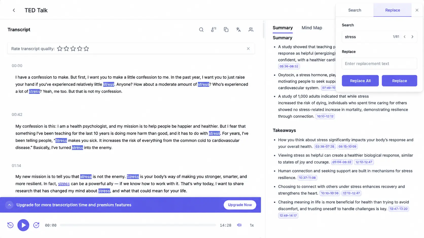 UniScribe Find and Replace Highlights the Repeated Words