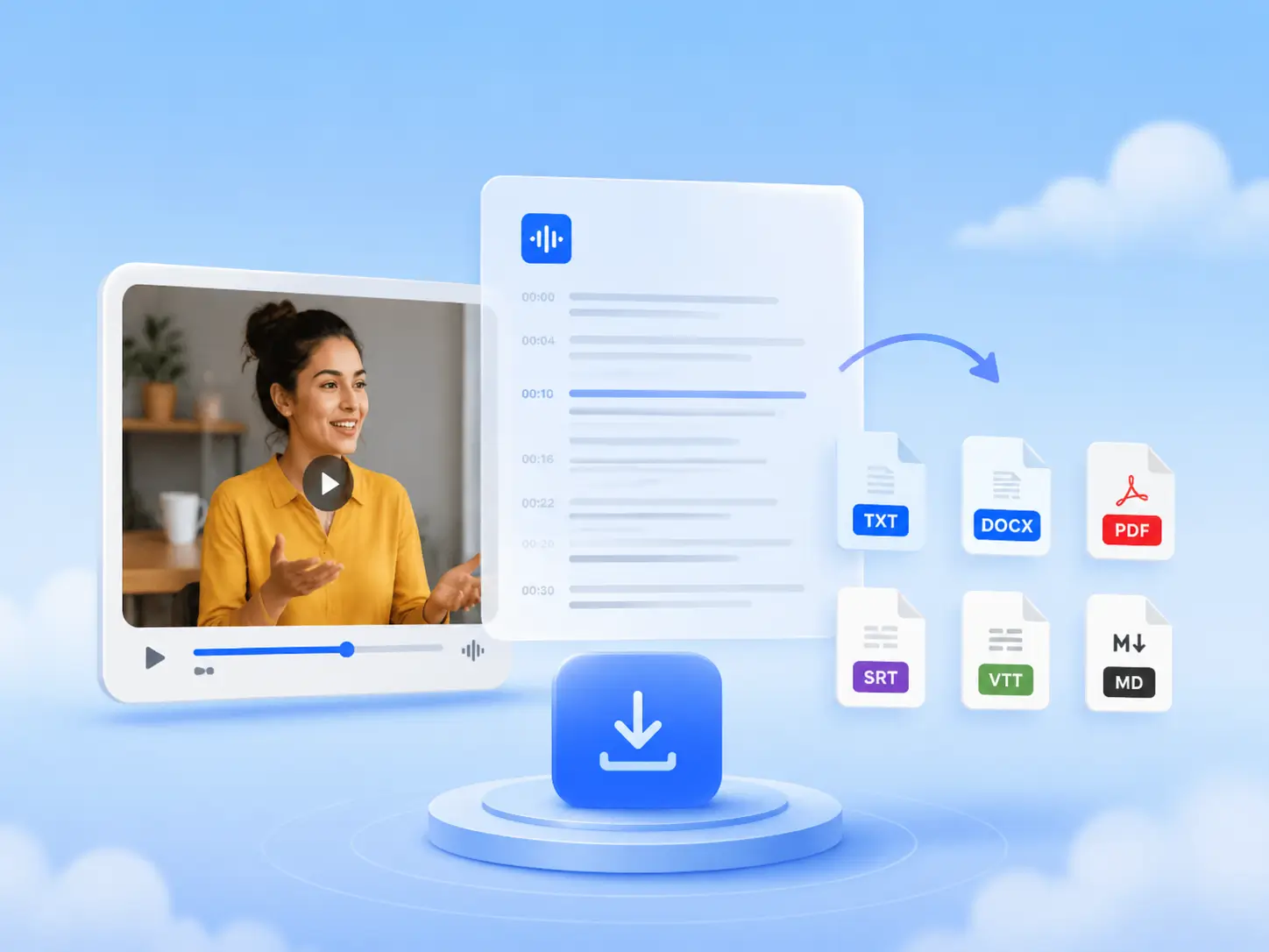 Export Text, Captions, or Subtitles by Video Transcript Generator