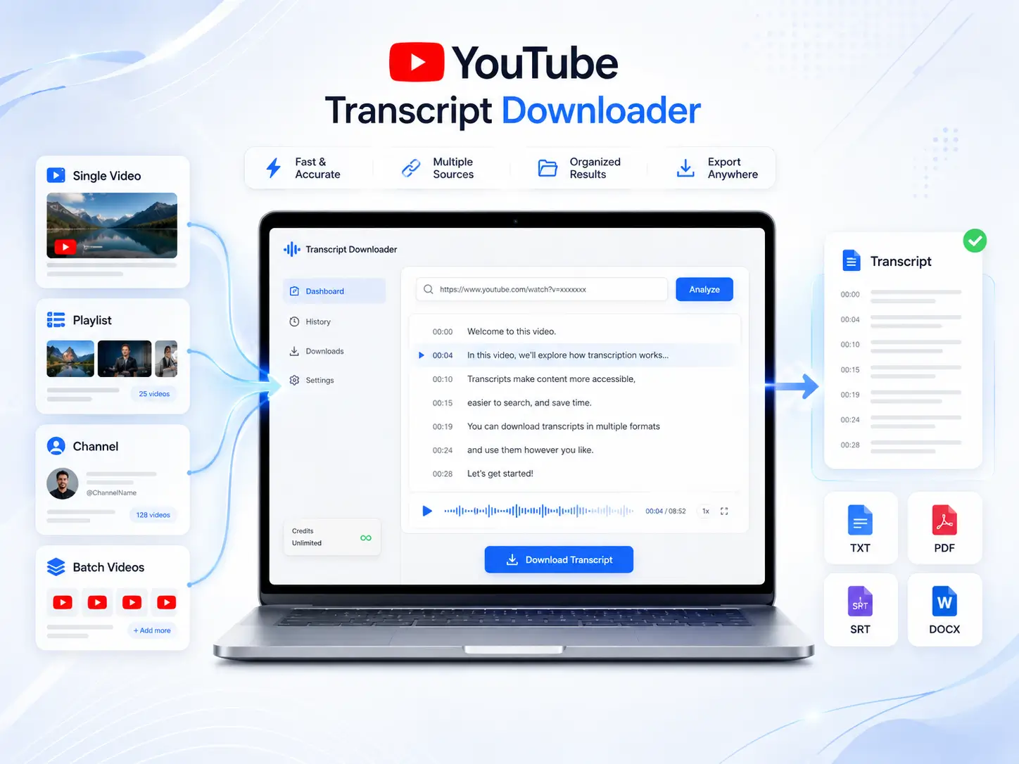 Download YouTube Transcripts from Single Video, Playlist, Channel and Batch Videos