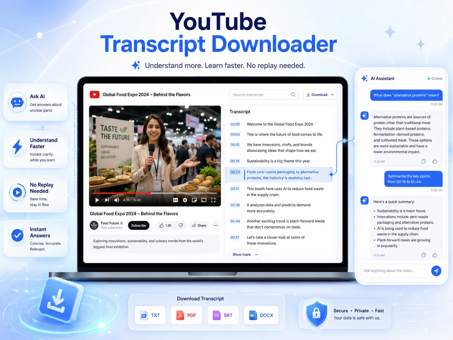 Ask with AI Free YouTube Transcript Downloader