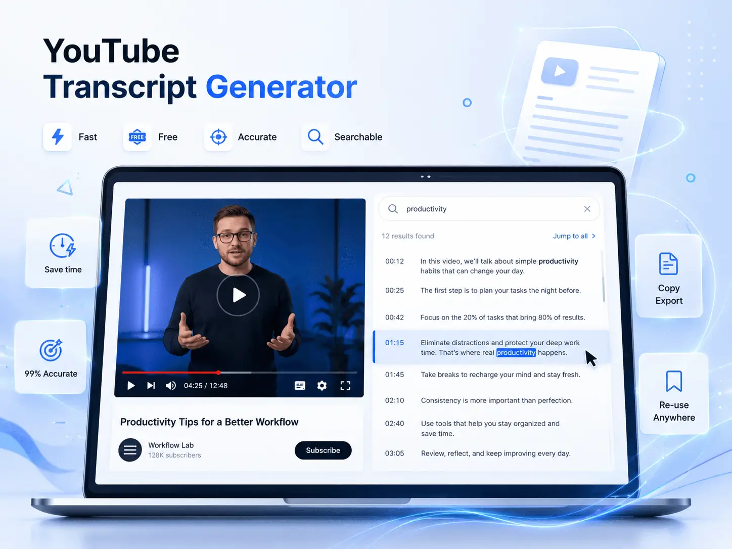 YouTube Transcript Generator - Fast, Free, Accurate