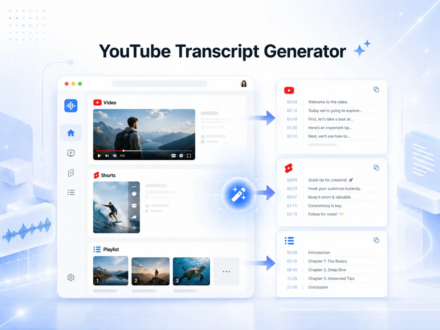 Transcribe YouTube Videos, Shorts & Playlists in One Click